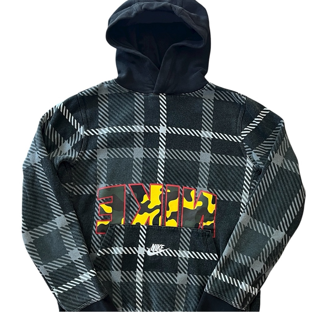Nike Boys Youth Plaid Camouflage Graphic Mixed Print Hoodie Sweatshirt L